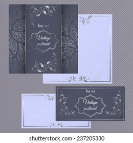 Greeting and invitation cards. Cover with silver pattern and the inner side for text.
