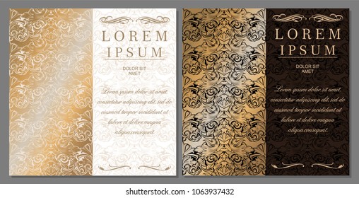greeting, invitation, wedding, postcard in the style of vintage, baroque, rococo, renaissance. With a classic floral ornament. In gold shades and two variations, dark and bright