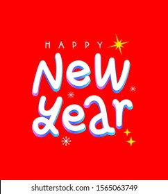 Greeting lettering composition for design of greeting card with the inscription Happy New Year. Red backgrownd
