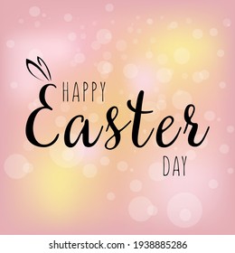Greeting lettering-illustration of the happy Easter Day in english on a color background with easter's attributes. Vector illustration 10 EPS.