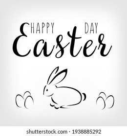 Greeting lettering-illustration of the happy Easter Day in english on a color light background with easter's eggs and easter's bunny. Vector illustration 10 EPS.
