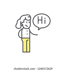 Greeting line icon concept. Greeting vector linear illustration, symbol, sign