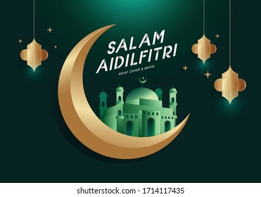 Greeting For Muslim. Salam Aidilfitri Means Happy Eid. Vector Format.