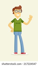 Greeting nerd flat illustration