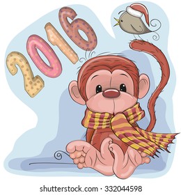 Greeting New Year Card with cute red monkey