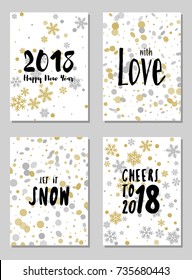 Greeting New Year cards, Let it snow and other text vector templates set. Holiday postcards, banners design collection. Greetings to the start of year, wishes of snow, modern new design cards set.