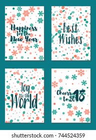 Greeting New Year cards, Let it snow and other text vector templates set. Holiday postcards, banners design collection. Greetings to the start of year, wishes of snow, modern new design cards set.