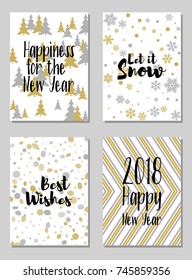 Greeting New Year cards, Let it snow and other text vector templates set. Holiday postcards, banners design collection. Greetings to the start of year, wishes of snow, modern new design cards set.