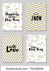 Greeting New Year cards, Let it snow and other text vector templates set. Holiday postcards, banners design collection. Greetings to the start of year, wishes of snow, modern new design cards set.
