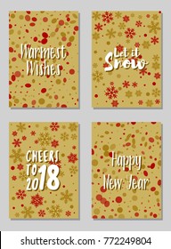Greeting New Year cards, Let it snow and other text vector templates set. Holiday postcards, banners design collection. Greetings to the start of year, wishes of snow, modern new design cards set.