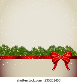 greeting new year christmas background with bow and fur tree