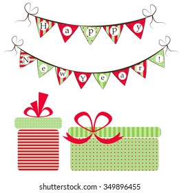 greeting the new year with flags and gifts vector