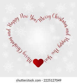 Greeting New Year's Christmas card, holiday greeting poster, many elements arranged: Christmas tree,angels, flowers, balls, hearts, bows. Red folk Scandinavian style. Stock illustration