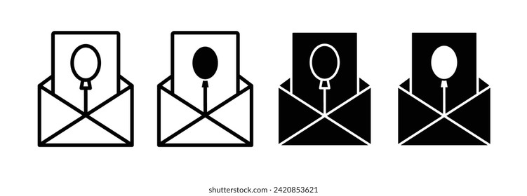 Greeting Note Line Icon. Event Invite Icon in Black and White Color.