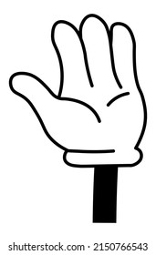 Salto de saludo mostrando parada, gesto aislado de la mano con la palma abierta y dedos apuntando hacia arriba. Comunicación no verbal y símbolos, señales. Brazo de caricatura simple y minimalista. Vector de estilo plano