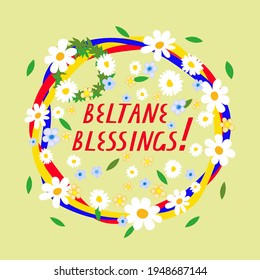 Greeting For The Pagan Wiccan Festival And Holiday Called Beltane. Design Of A Template Or Card. 