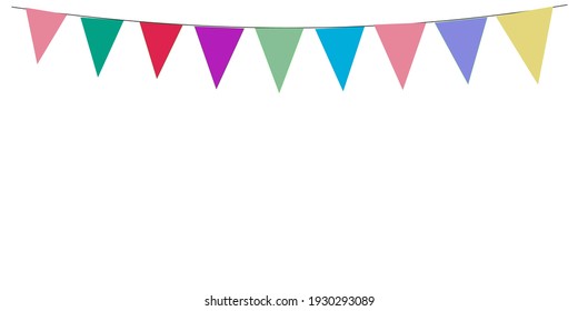 Greeting or Party invitation with carnival flag garlands. Part decorating concept with colorful hanging above.Vector illustration with copy space for your text.
