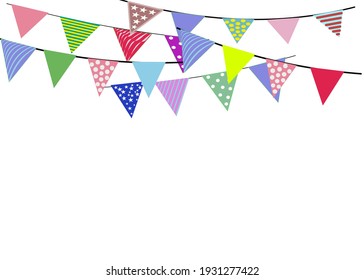 Greeting or Party invitation with carnival flag garlands. Part decorating concept with colorful hanging above.Vector illustration with copy space for your text.