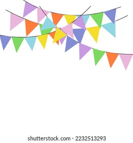 Greeting or Party invitation with carnival flag garlands. Part decorating concept with colorful hanging above. with copy space for your text. .