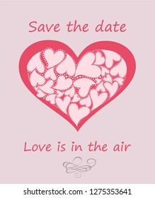 Greeting pastel card with heart shape with hearts for wedding invitation