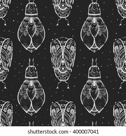 Greeting pattern with bug. Ornamental of Insect made in vector. Beetle ornamental. Element for design. Hand drawn map with  bug ornamental.
