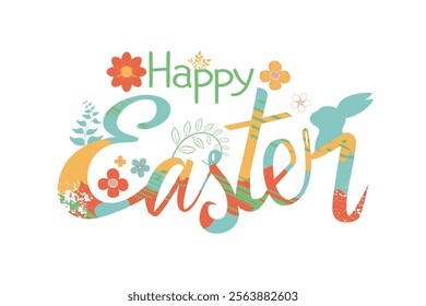 Greeting phrase Happy Easter original pattern drawing for banner, background, poster, flyer, card, layout , presentation, brochure, templates illustration.