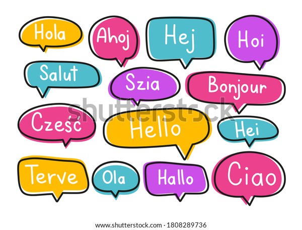 Greeting Phrases Different Languages Handwritten Lettering Stock Vector ...