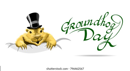 Greeting picture with Groundhog Day on a white background
