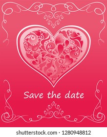 Greeting pink card with heart shape with hearts for wedding invitation and Valentine’s day party