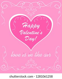 Greeting pink card with heart shape for Valentine’s day
