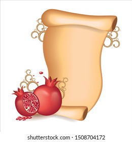 Greeting postcard with decoration and pomegranate