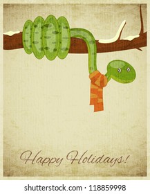 Greeting Postcard Retro design - symbol of the year, snake with place for text - vector illustration