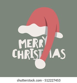 Greeting postcard with Santa`s hat. Merry Christmas card. Vector illustration