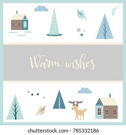 Greeting postcard in Scandinavian style with different elements

