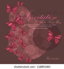Greeting postcard,Invitation with butterfly