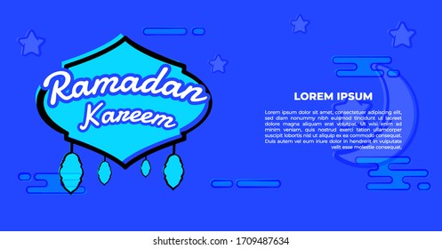 greeting ramadan background in lansdcape sky night - template ads banner social media - English Translation : Holy Month Ramadan is generous