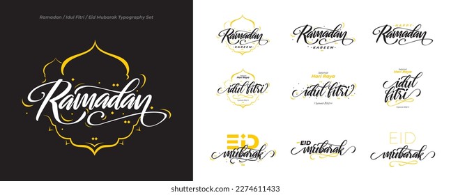 Greeting Ramadan - Idul Fitri - Eid Mubarak hand lettering typography set