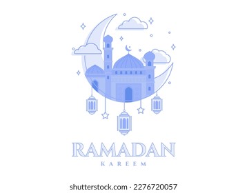 Greeting ramadan kareem, Eid al fitr moment illustration. Modern vector flat illustration