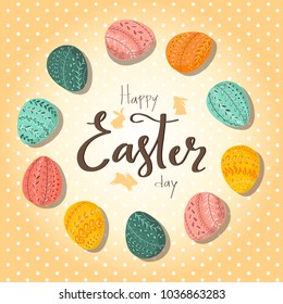 Greeting retro card happy Easter.Hand-drawn vector illustration