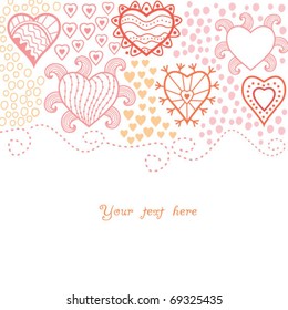 Greeting romantic card with hearts