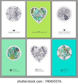 Greeting romantic template card. Doodle hand drawing.
