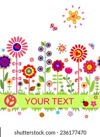 Greeting seamless border with funny abstract flowers