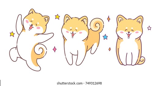 Greeting set Happy New Year. Vector illustration of a Huskey  dog. A sweet animal, a smile and a laugh. You can use for invitations, prints of clothes, patterns and banners.