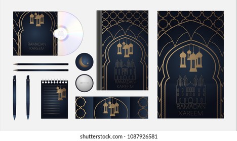 Greeting set of ramadan kareem templates.