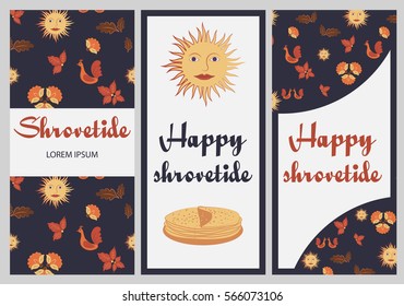 Greeting Shrovetide cards. Vector illustration of Shrovetide celebration. Maslenitsa flayer set.