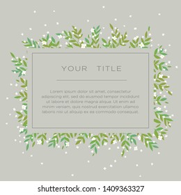 Greeting simple invitation card template design flowers and leafs. Green and white flowers