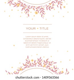 Greeting simple wedding invitation card template design flowers and leafs. white and pink flowers