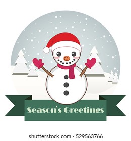 Greeting of a snowman in Santa hat