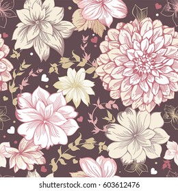 Greeting spring seamless vintage floral pattern. Vector elegance romantic illustration. Beautiful design for textile