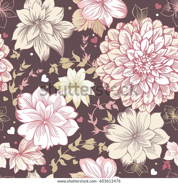 Greeting Spring Seamless Vintage Floral Pattern Stock Vector (Royalty ...